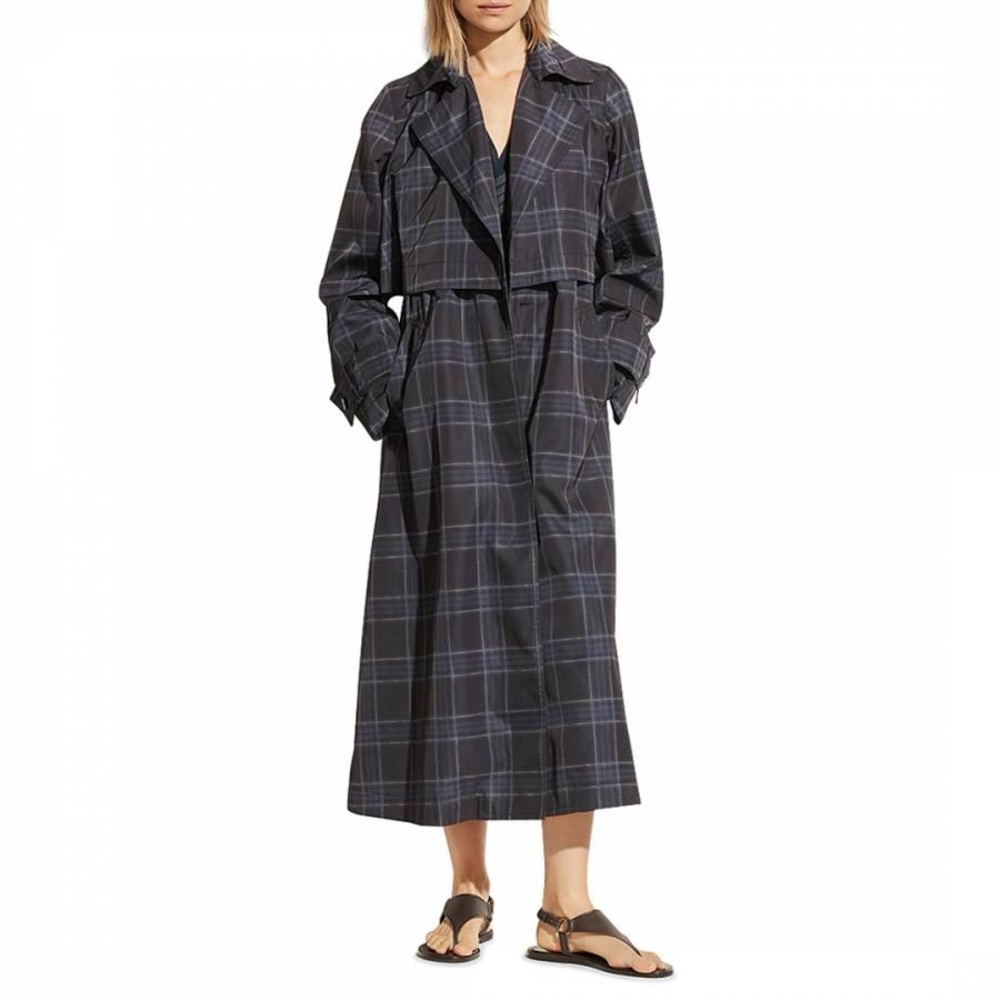 VINCE PLAID TRENCH COAT MAXI with Storm Flap - Picture 8 of 13